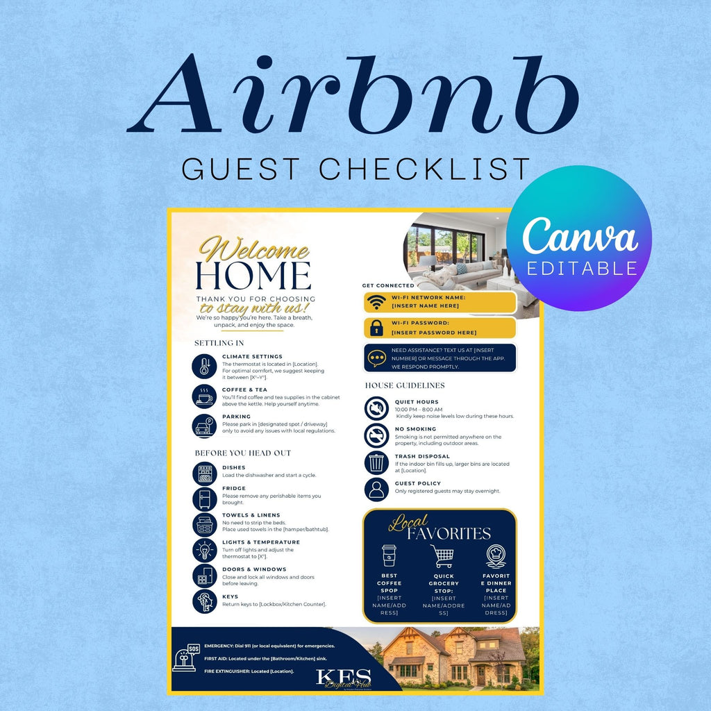 Airbnb Welcome Guide Template | Editable Canva Guest Welcome Book | Digital Download