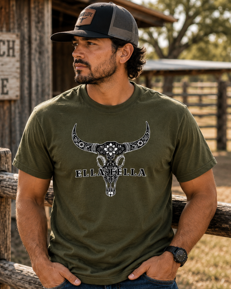 Ella Fella Western Sugar Skull Longhorn T-Shirt
