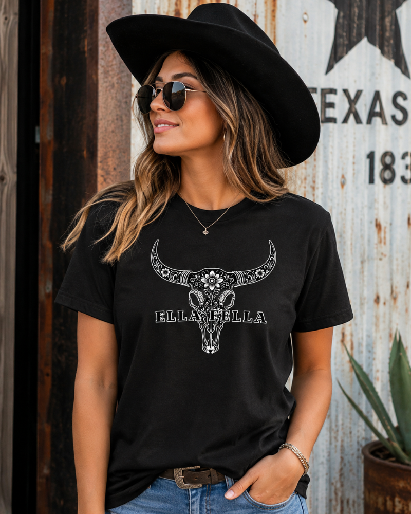 Ella Fella Western Sugar Skull Longhorn T-Shirt