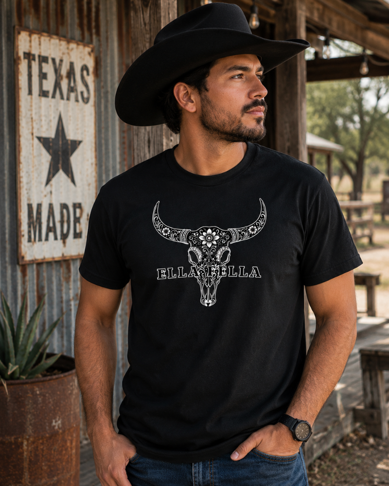 Ella Fella Western Sugar Skull Longhorn T-Shirt