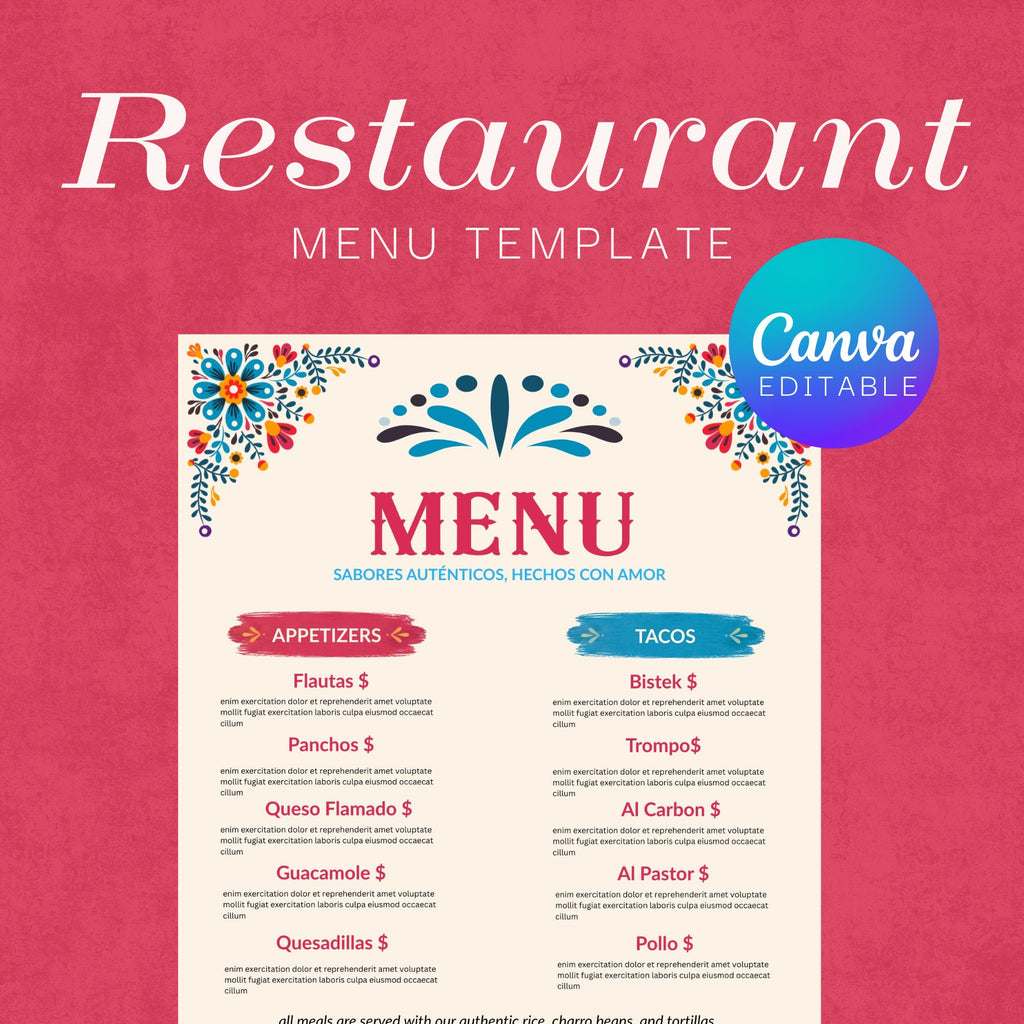 Editable Mexican Restaurant Menu Canva Template (Instant Download)
