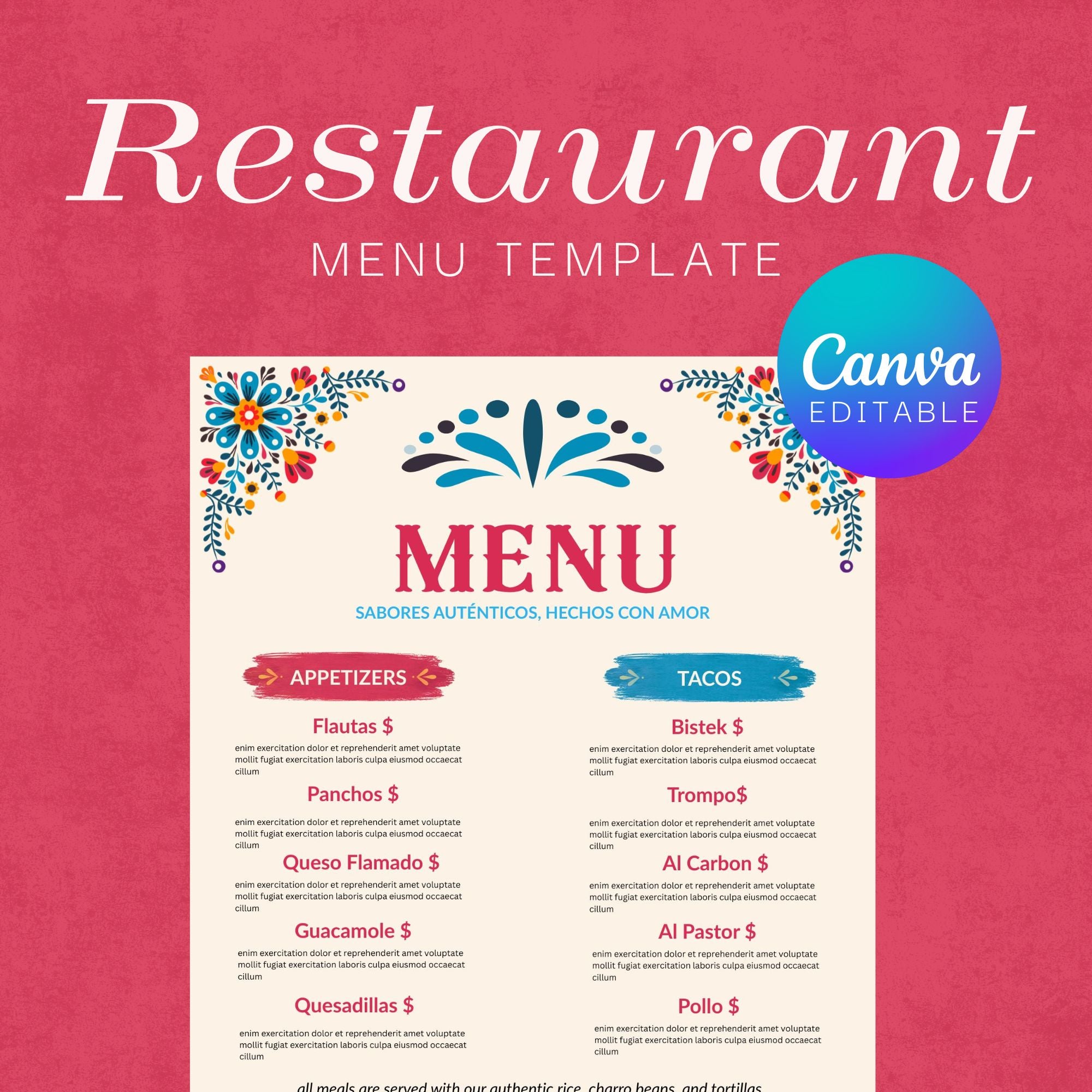 Editable Mexican Restaurant Menu Canva Template (Instant Download)