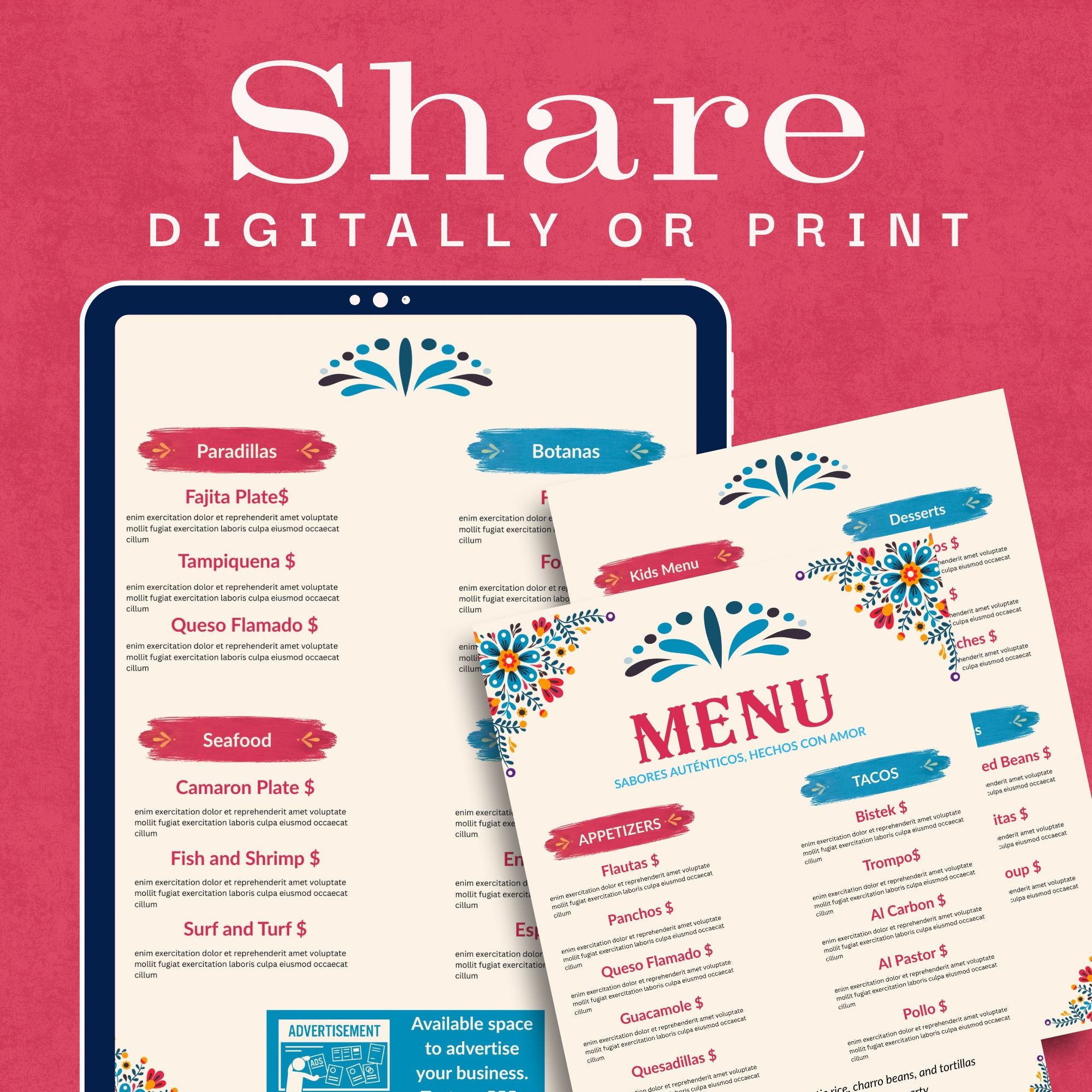 Editable Mexican Restaurant Menu Canva Template (Instant Download)