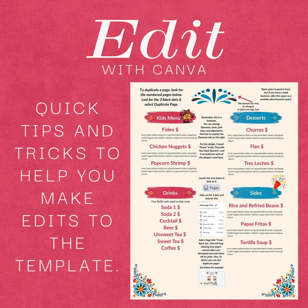 Editable Mexican Restaurant Menu Canva Template (Instant Download)
