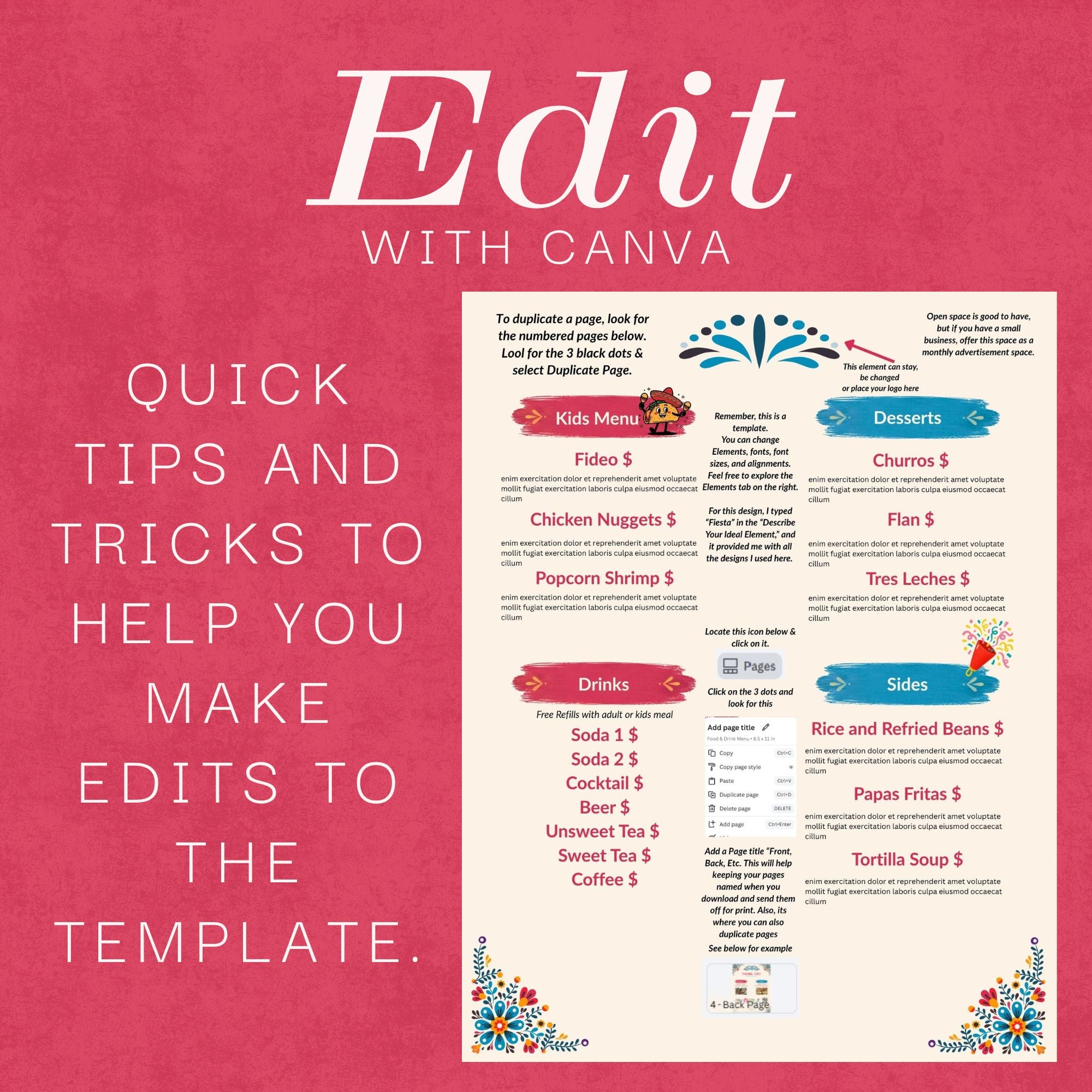 Editable Mexican Restaurant Menu Canva Template (Instant Download)