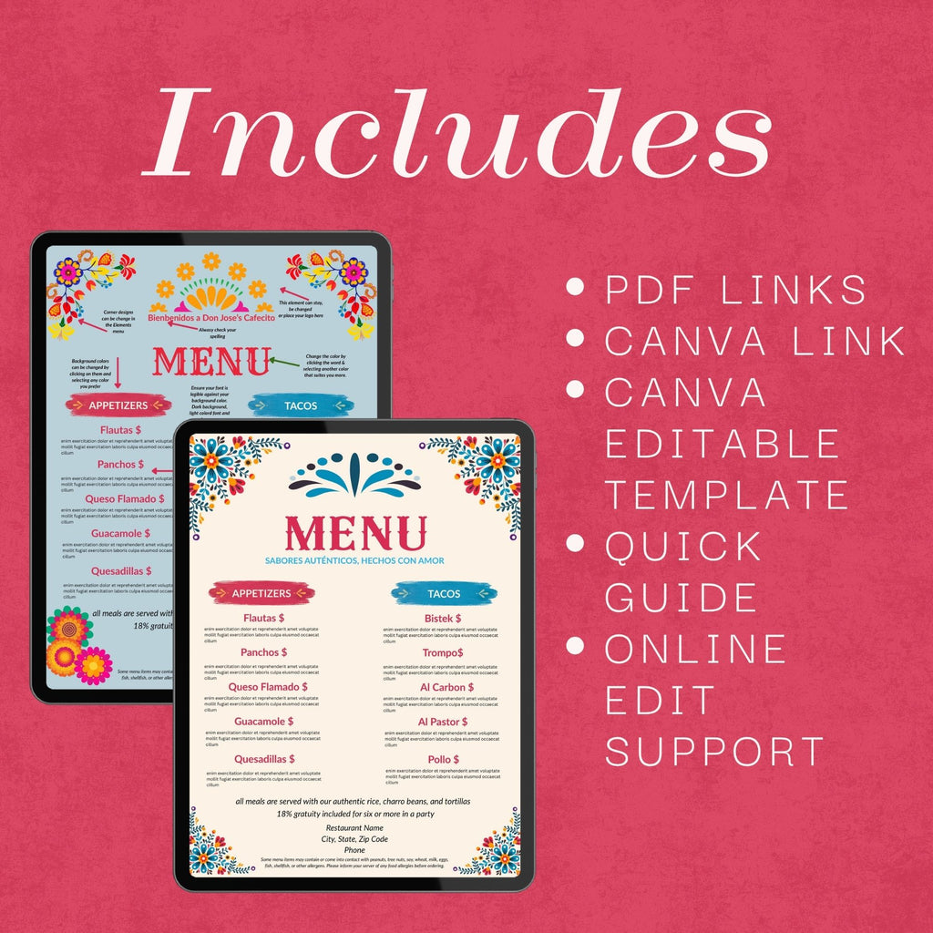 Editable Mexican Restaurant Menu Canva Template (Instant Download)