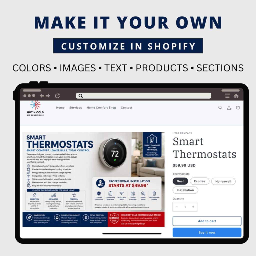 Turnkey HVAC Shopify Website & Online Store — Pre-Built, Ready to Transfer