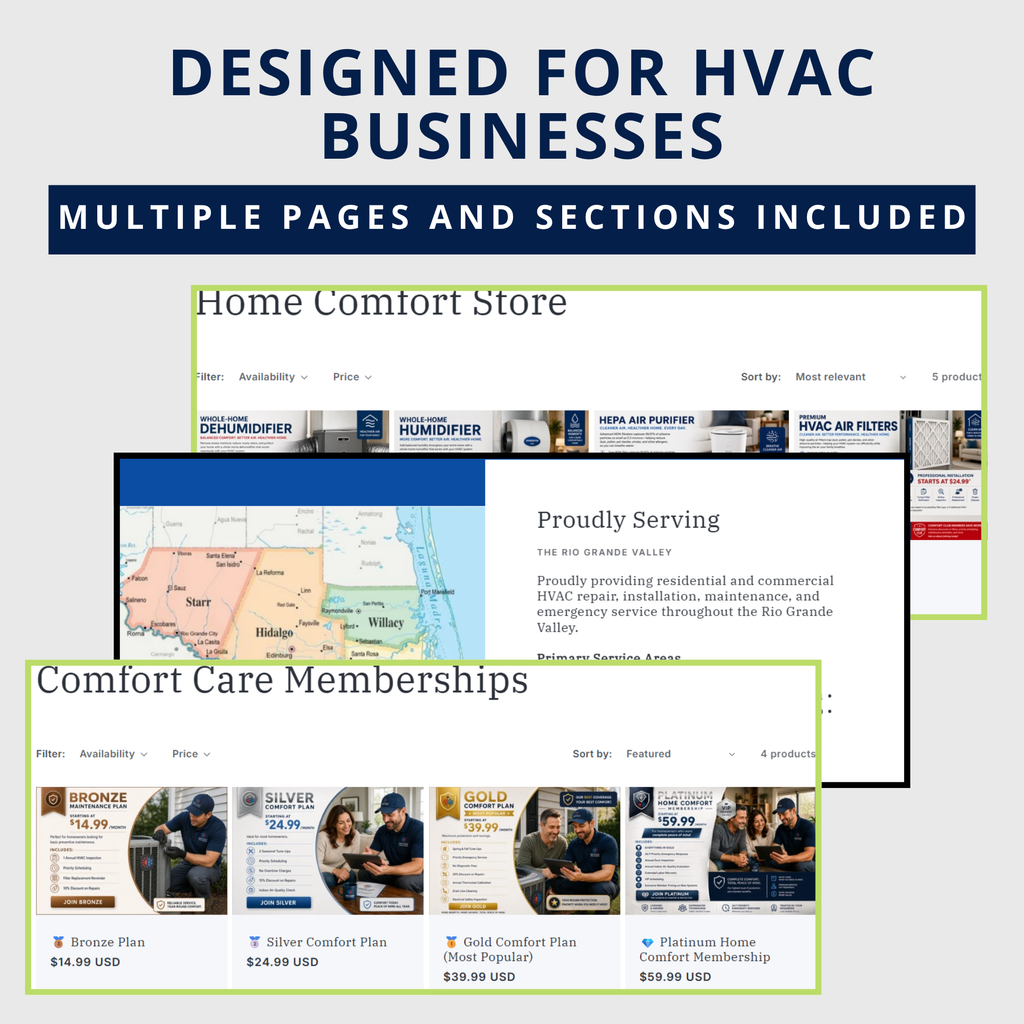 Turnkey HVAC Shopify Website & Online Store — Pre-Built, Ready to Transfer