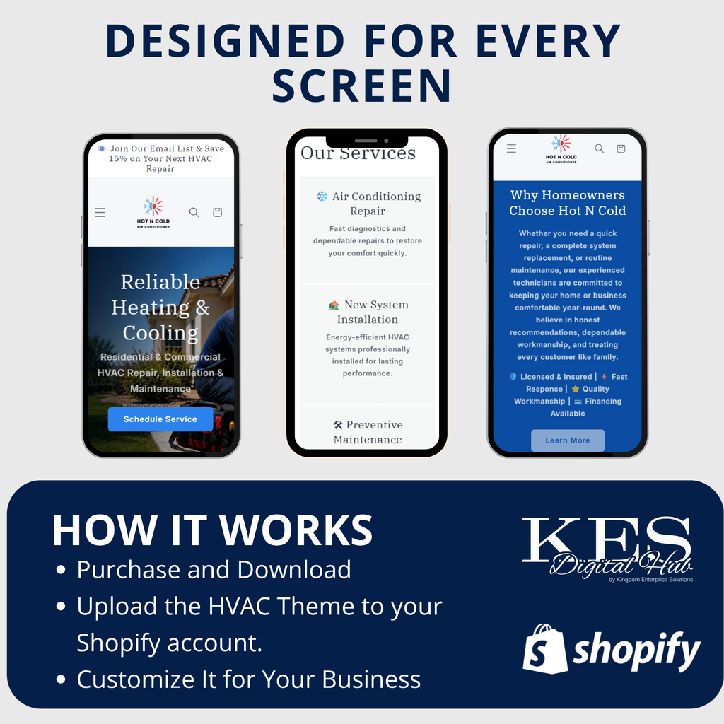 Turnkey HVAC Shopify Website & Online Store — Pre-Built, Ready to Transfer
