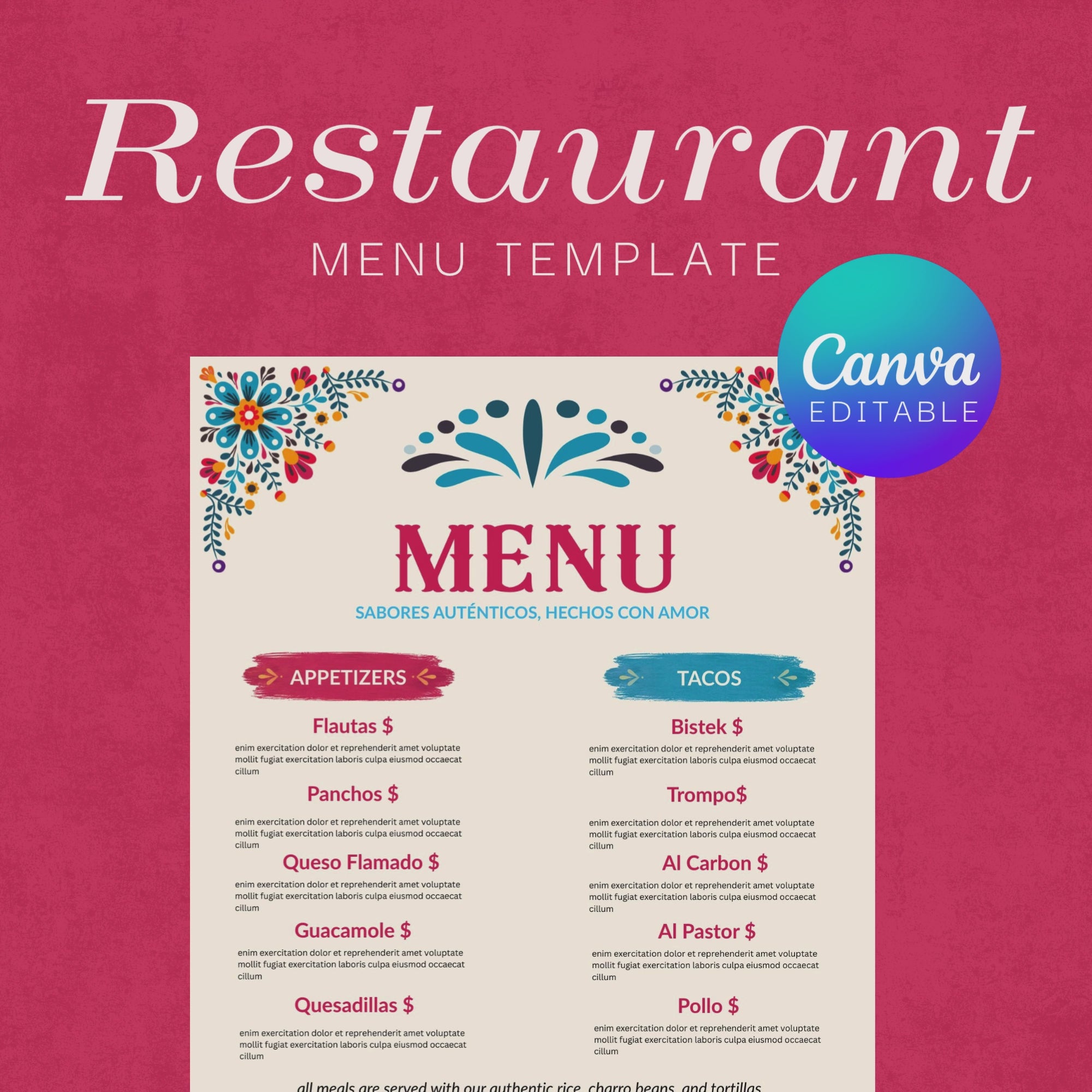 Editable Mexican Restaurant Menu Canva Template (Instant Download)